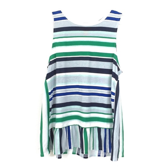 Joe Fresh Green White Striped Ruffled Sleeveless Peplum Top M - Picture 2 of 7
